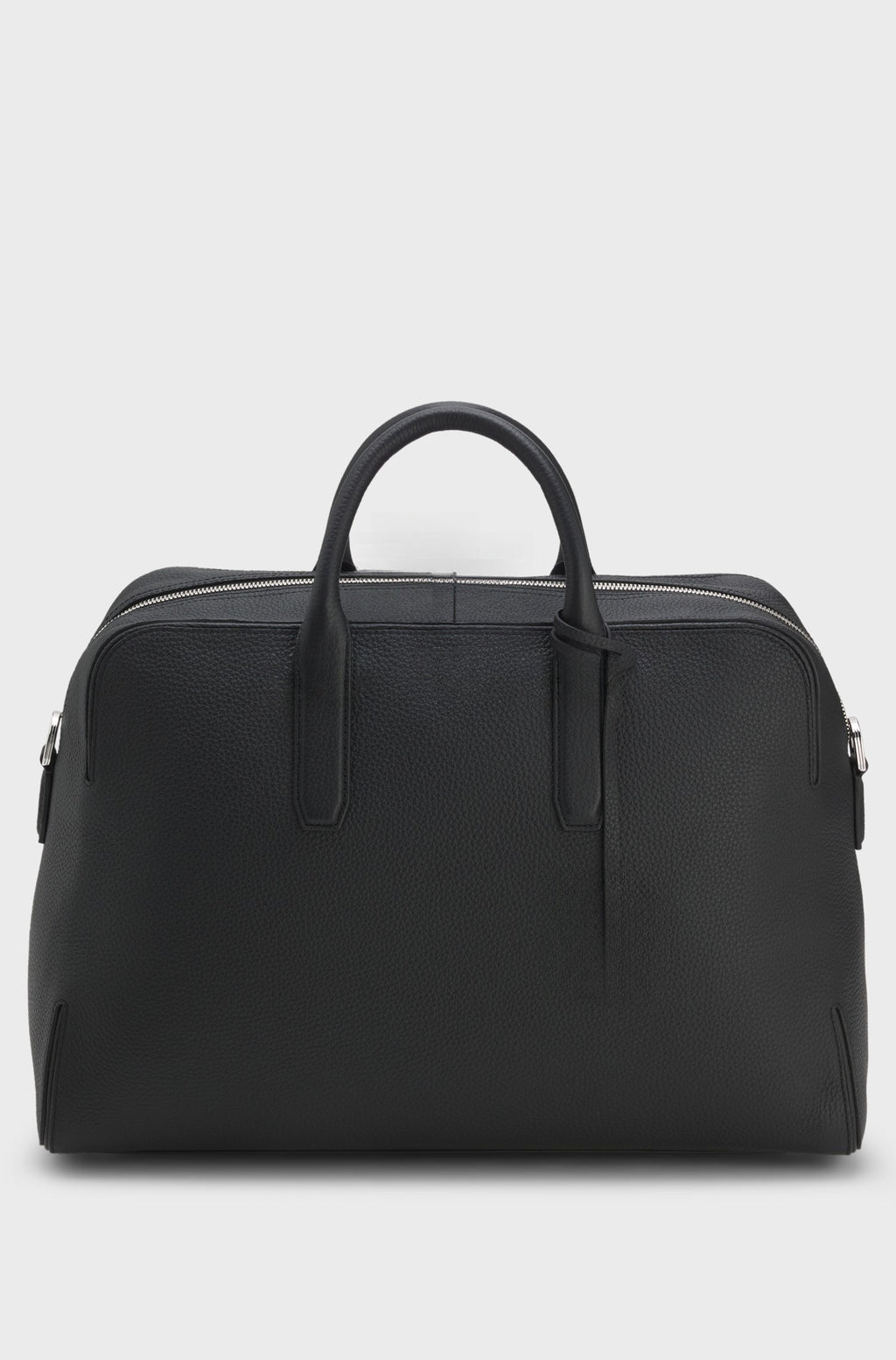 Grained Italian leather holdall with shoulder strap - Black