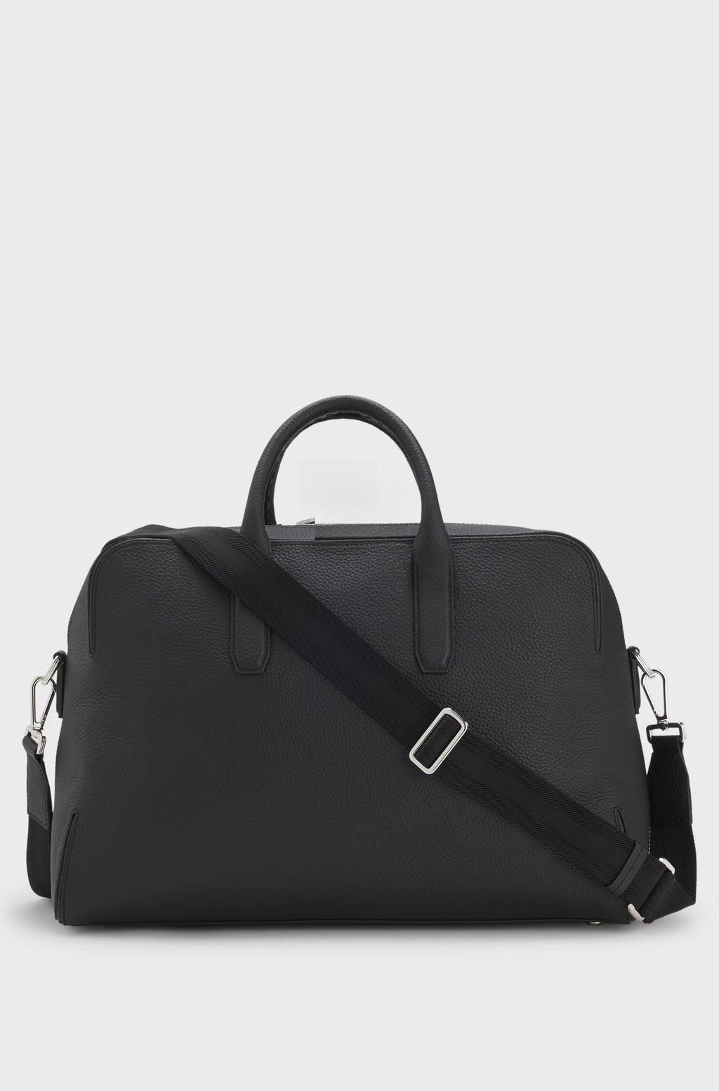 Grained Italian leather holdall with shoulder strap - Black