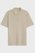 Cotton-blend polo shirt with zip placket - Light Beige
