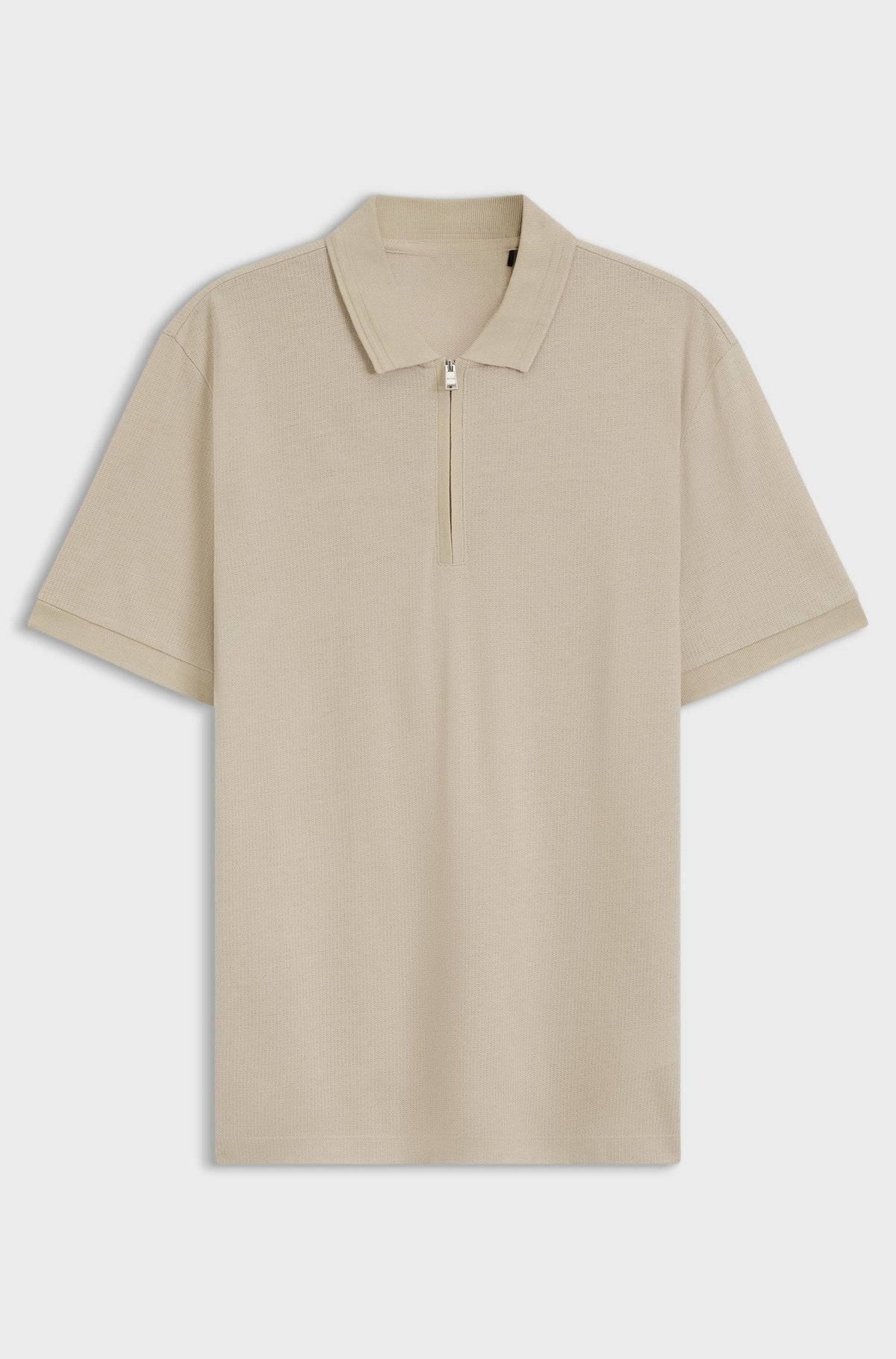Cotton-blend polo shirt with zip placket - Light Beige