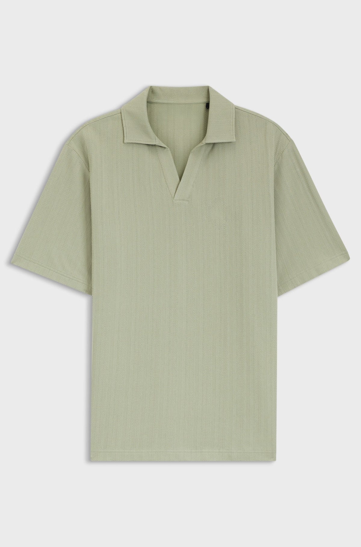 Johnny-collar polo shirt with jacquard stripe - Light Green