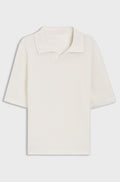 Waffle-structure knit polo with Johnny collar - Natural