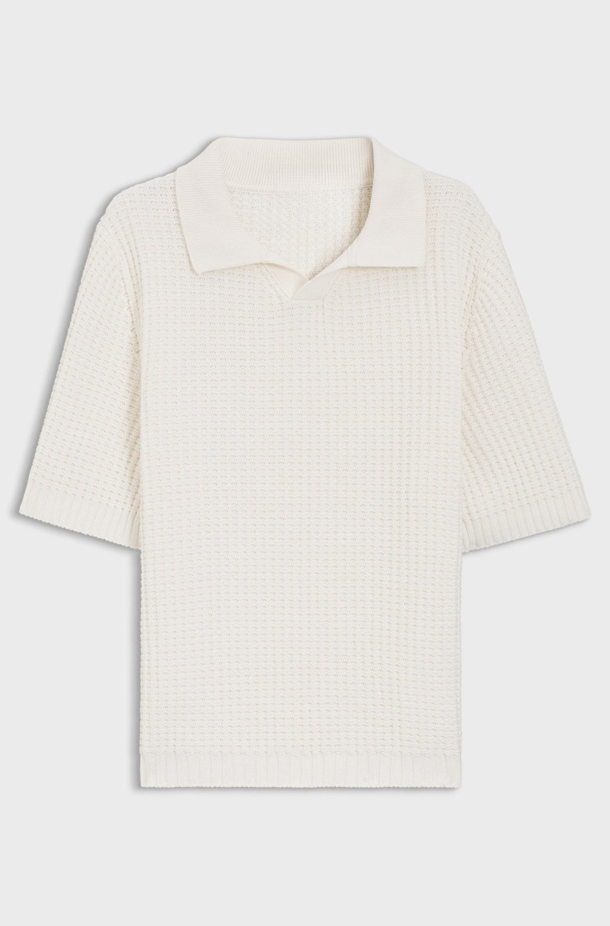 Waffle-structure knit polo with Johnny collar - Natural