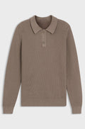 Relaxed-fit sweater in structured cotton with polo collar - Brown