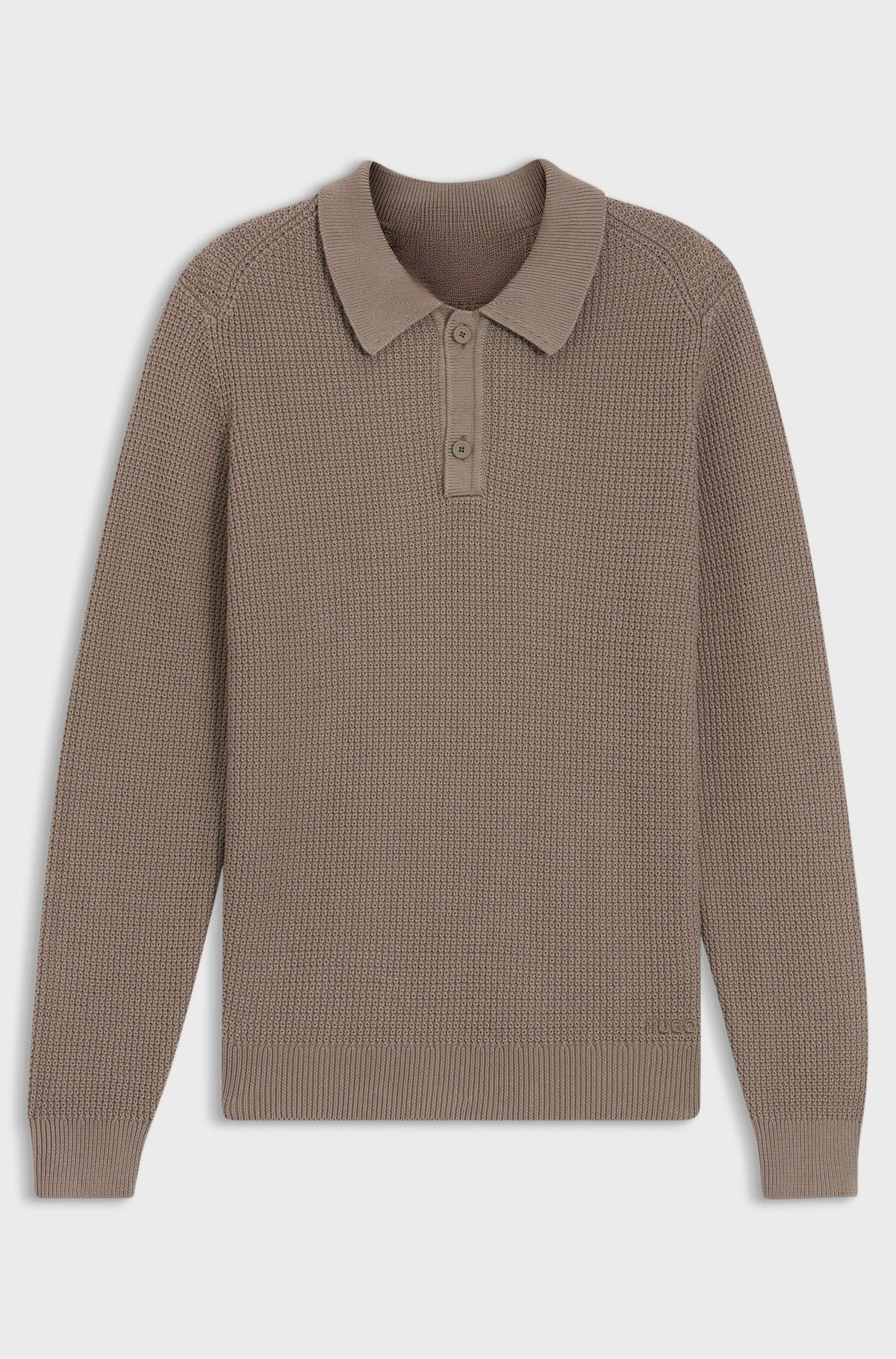 Relaxed-fit sweater in structured cotton with polo collar - Brown