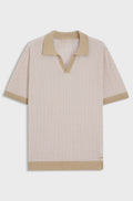 Johhny-collar sweater in cotton and linen - Light Beige