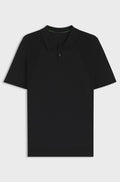 Cotton-blend knit polo with bodymapping structure - Black