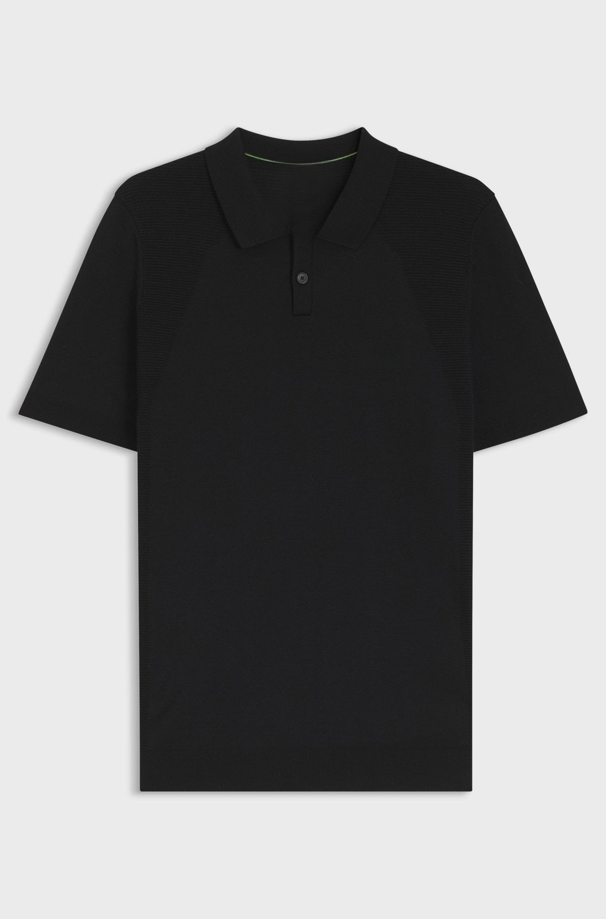 Cotton-blend knit polo with bodymapping structure - Black