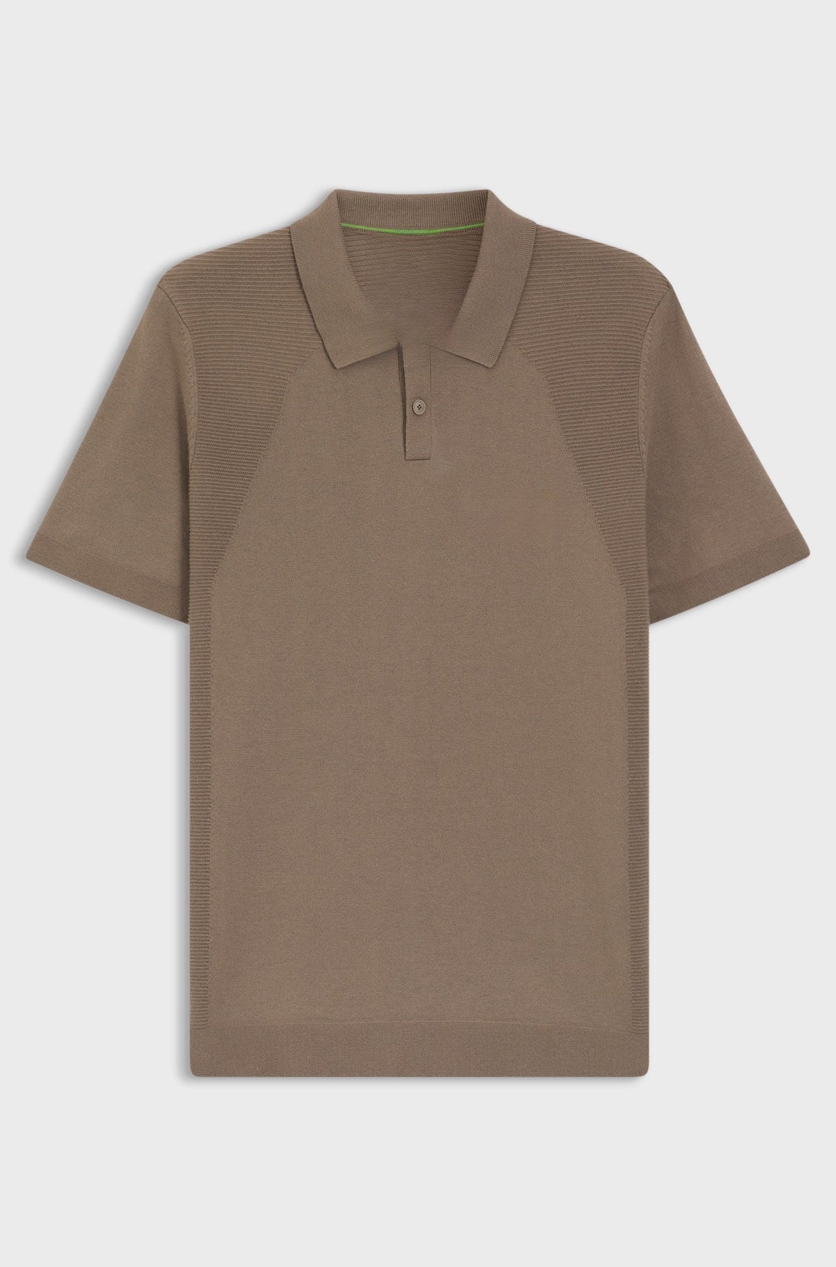 Cotton-blend knit polo with bodymapping structure - Light Brown