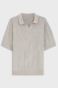 Johnny-collar knit polo with graphic pattern - Light Grey