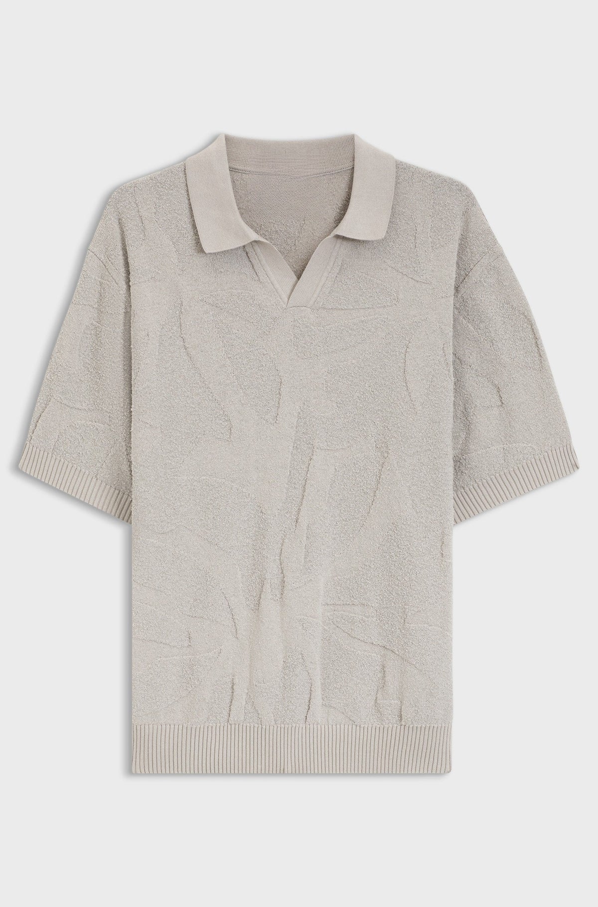 Johnny-collar knit polo with graphic pattern - Light Grey