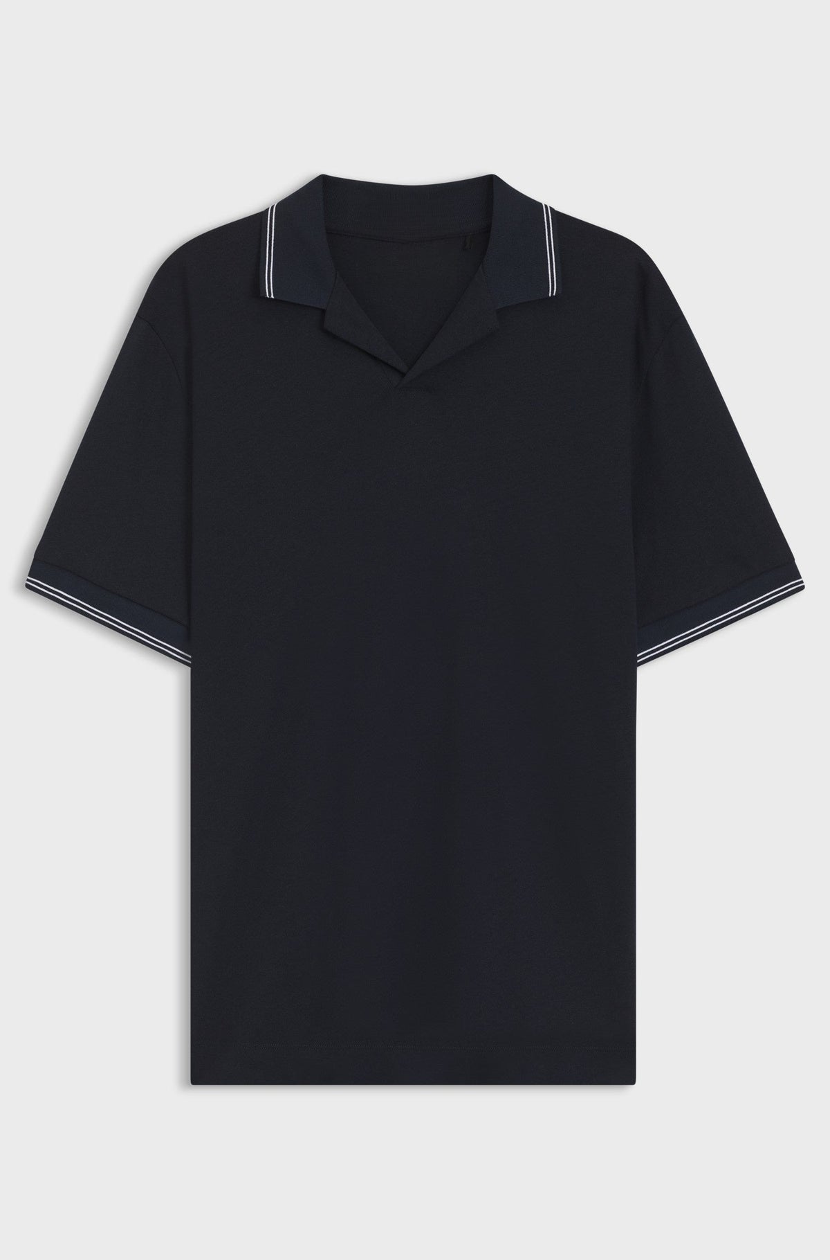 Cotton-linen polo shirt with Johnny collar - Dark Blue
