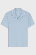 Cotton-linen polo shirt with Johnny collar - Light Blue