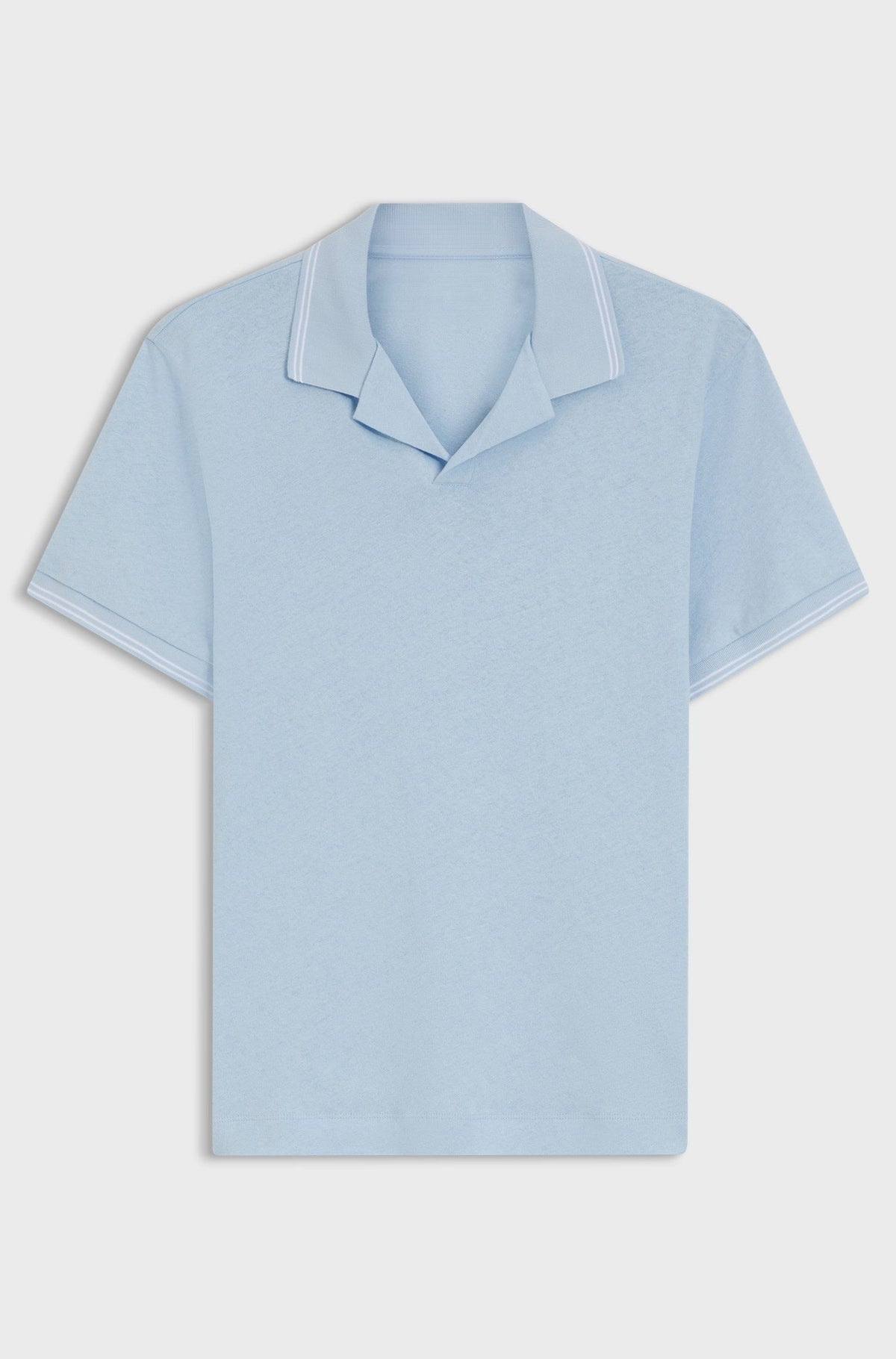 Cotton-linen polo shirt with Johnny collar - Light Blue