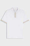 Mercerised-cotton polo shirt with striped trims - White