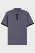 Mercerised-cotton polo shirt with striped trims - Blue