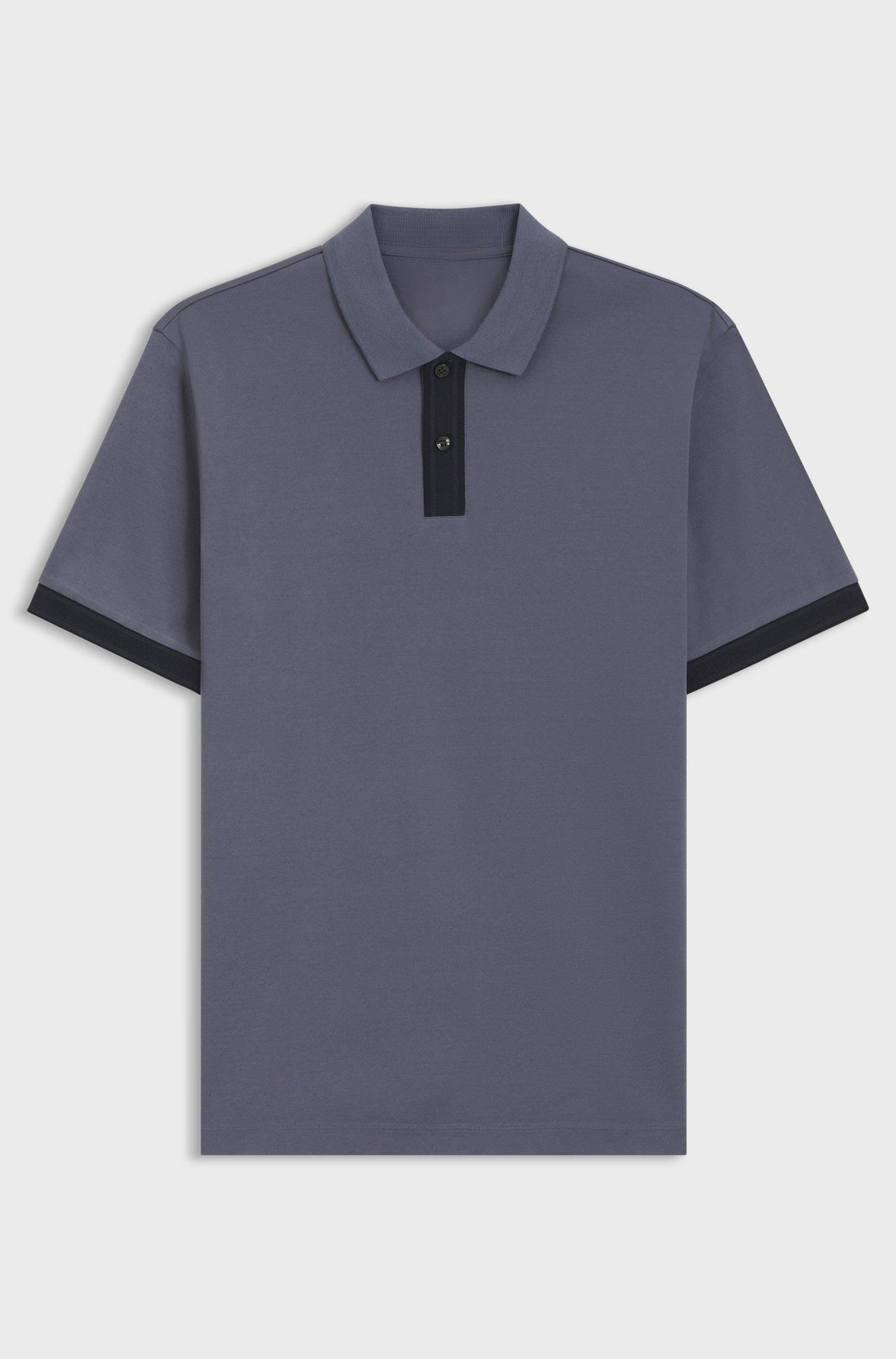 Mercerised-cotton polo shirt with striped trims - Blue