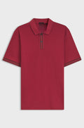 Mercerised-cotton polo shirt with striped trims - Red