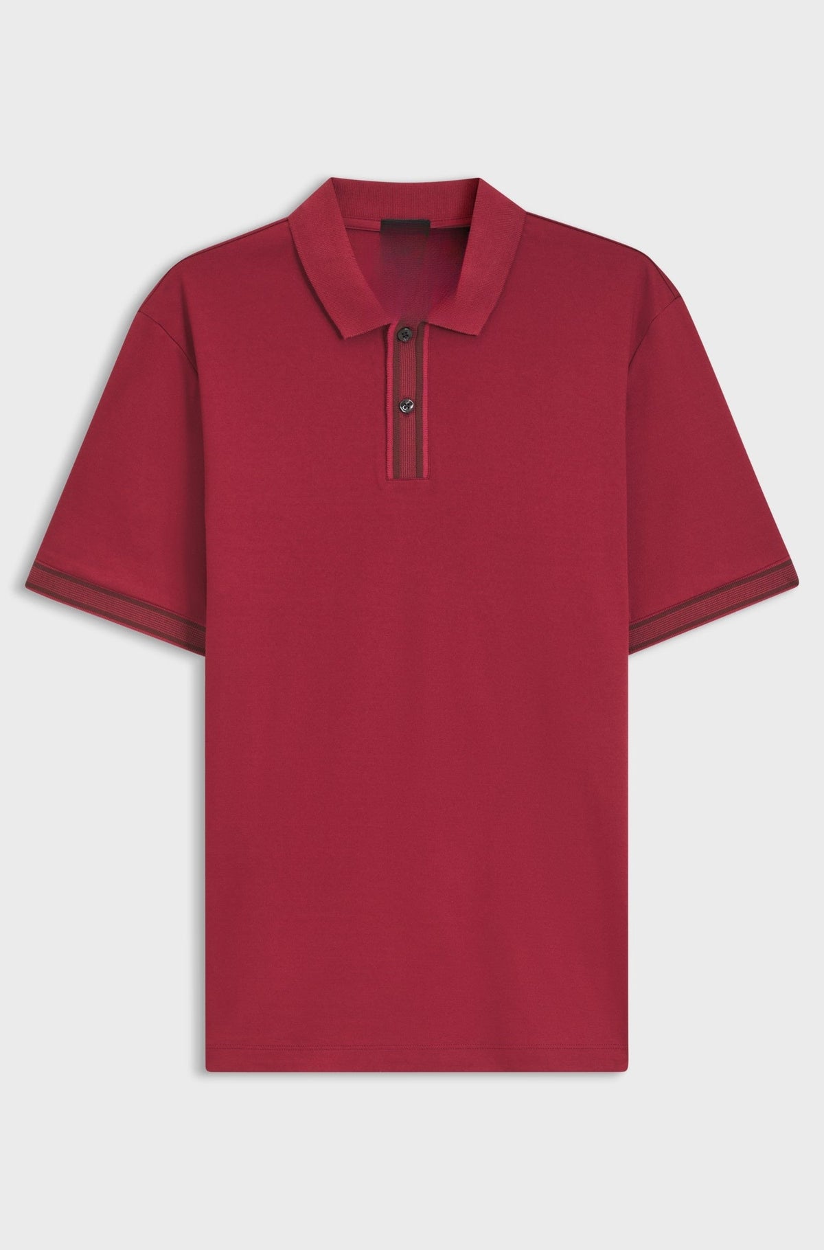 Mercerised-cotton polo shirt with striped trims - Red