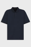 Mercerised-cotton polo shirt with three-tone jacquard - Dark Blue