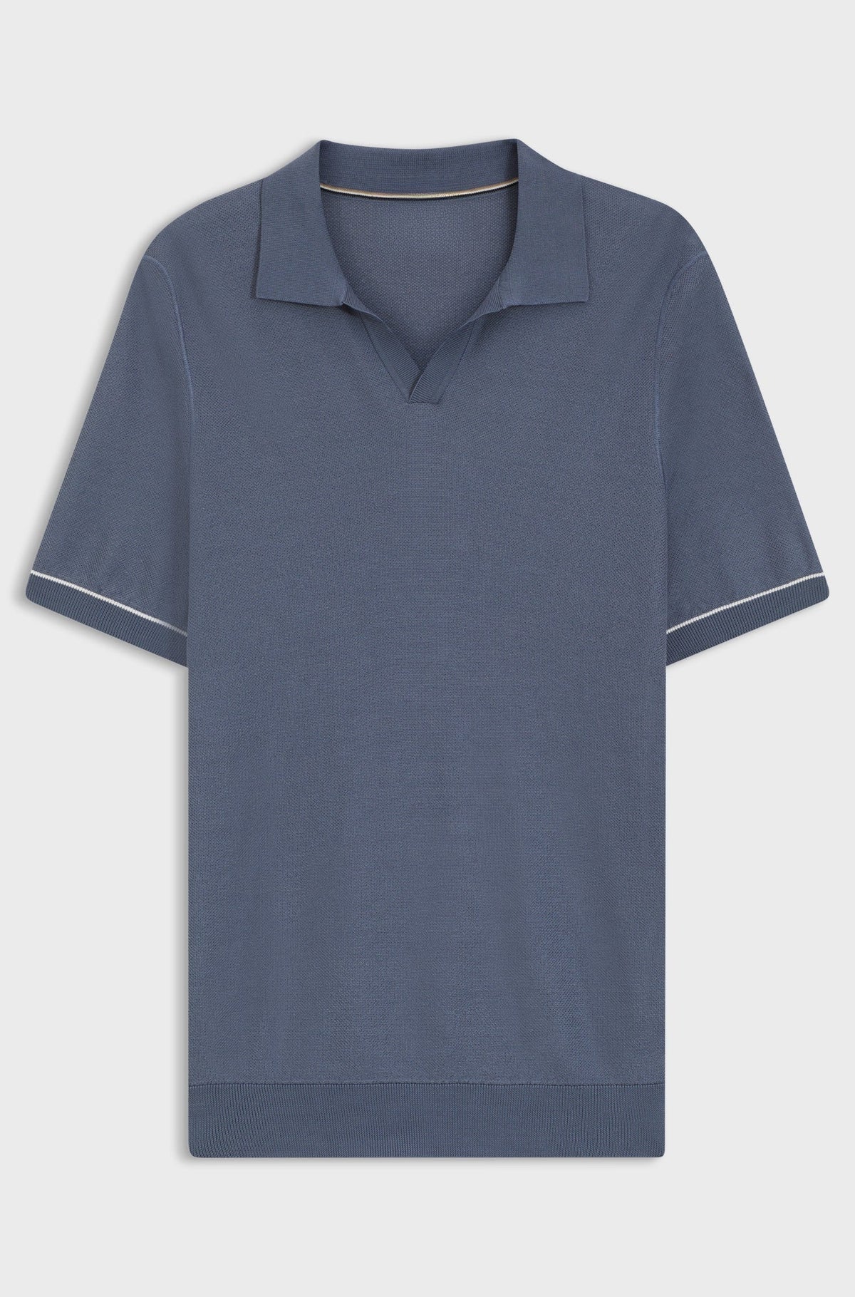 Cotton-blend knit polo with horizontal stripe - Dark Blue