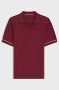 Cotton-blend knit polo with horizontal stripe - Red