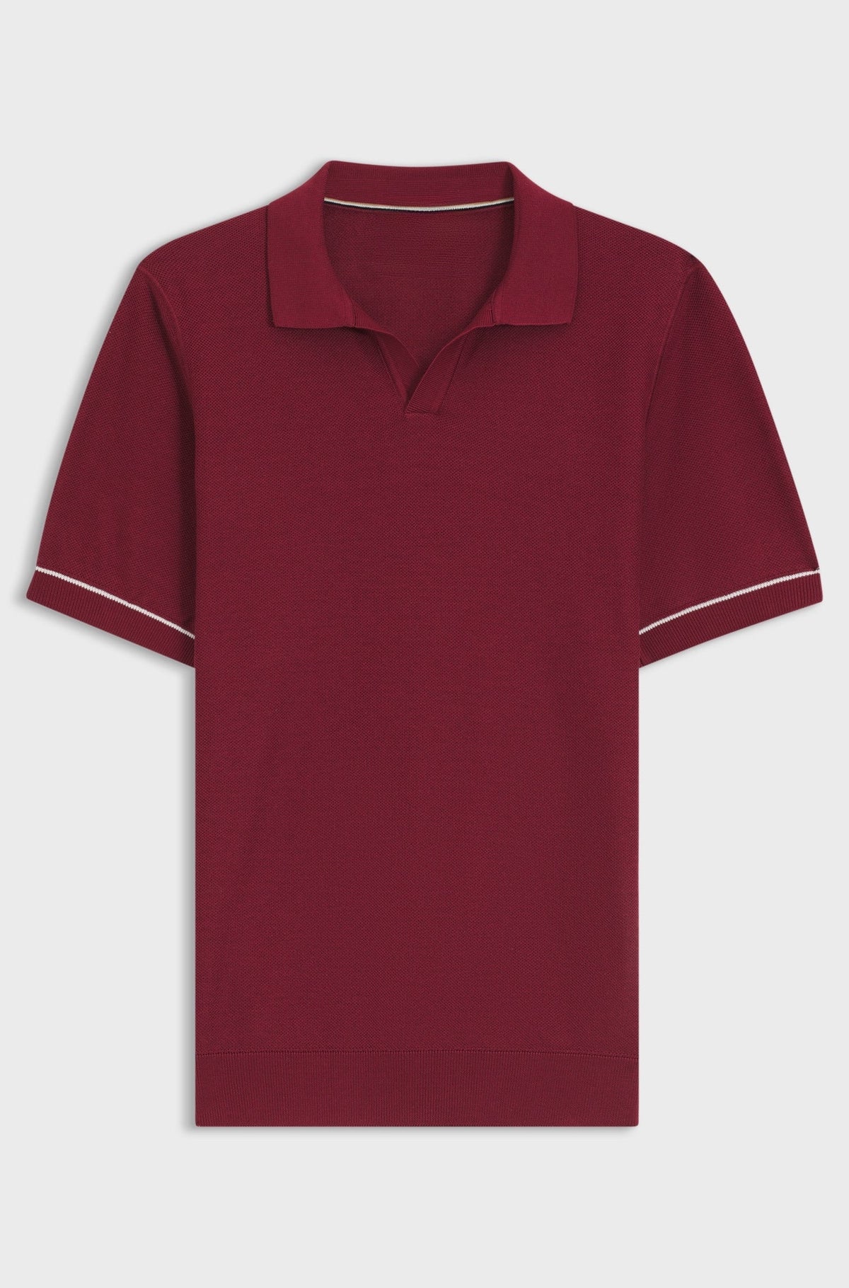 Cotton-blend knit polo with horizontal stripe - Red