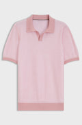 Cotton-blend knit polo with horizontal stripe - Light Pink