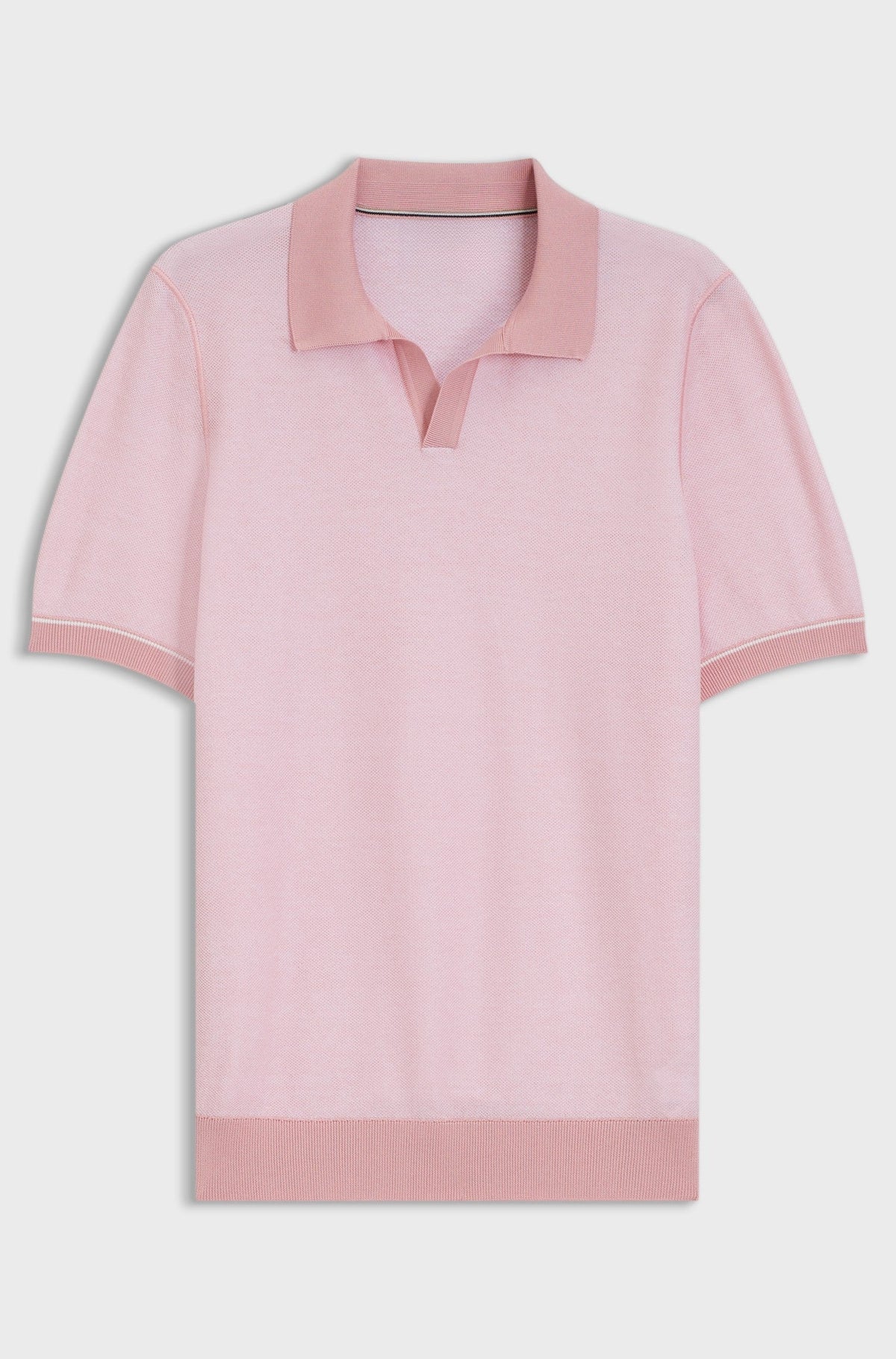 Cotton-blend knit polo with horizontal stripe - Light Pink