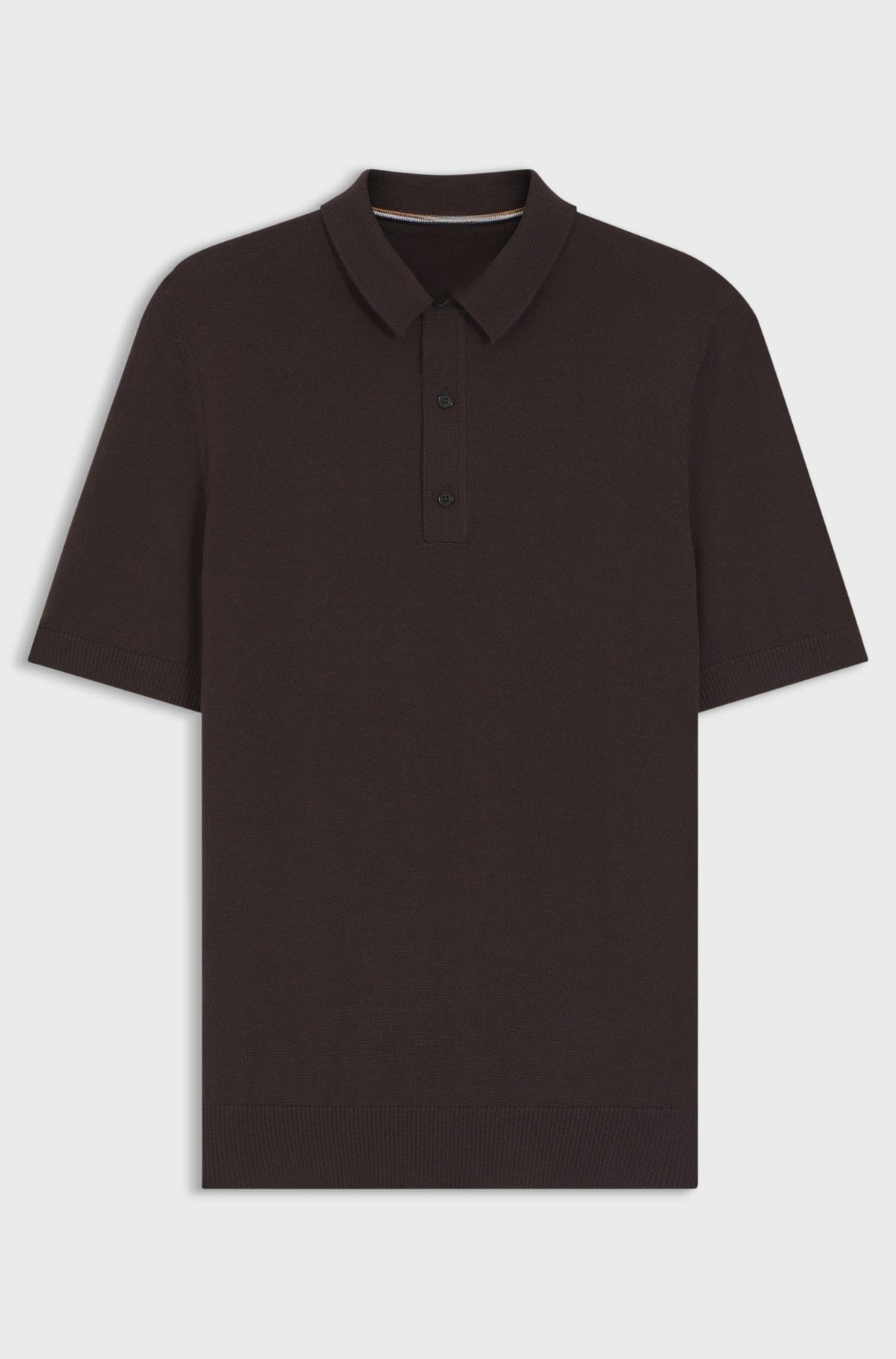 Knit polo in virgin wool - Dark Brown