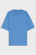 Oversized soft cotton beach tee with side print - Blue