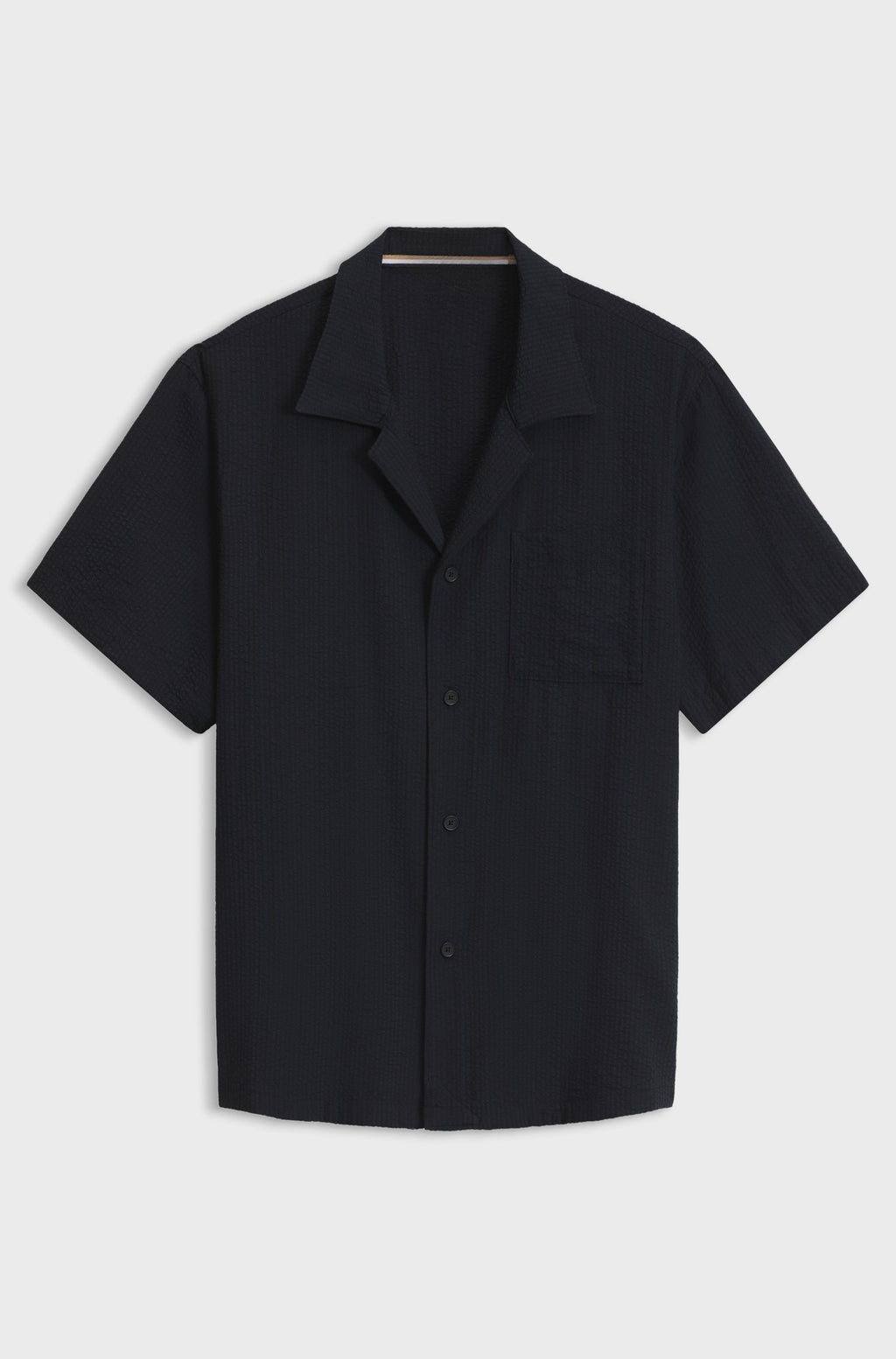 Casual straight-fit shirt in summery cotton-blend seersucker - Black