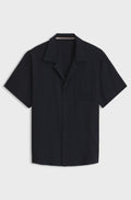 Casual straight-fit shirt in summery cotton-blend seersucker - Black
