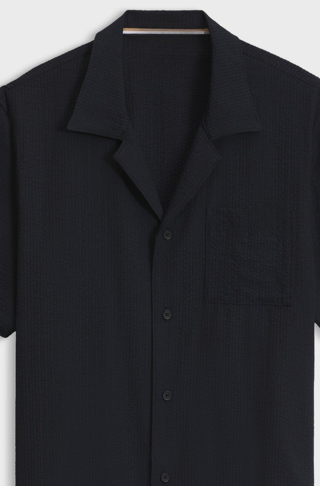 Casual straight-fit shirt in summery cotton-blend seersucker - Black