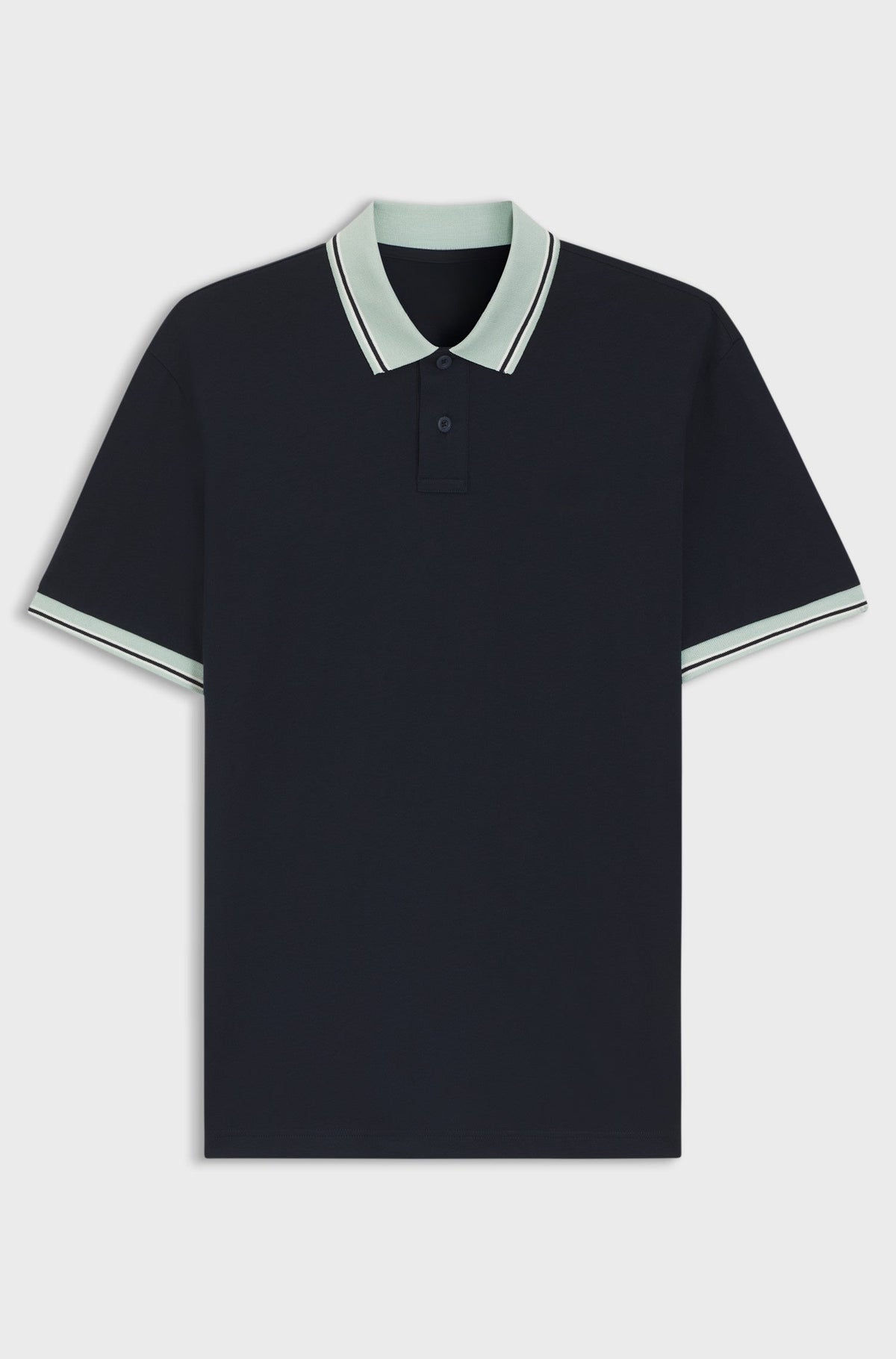Cotton-jersey polo shirt with stripe trims - Dark Blue