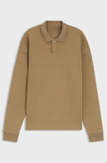 Structured cotton-blend sweatshirt with polo collar - Beige