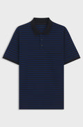 Cotton-piqué polo shirt with horizontal stripe - Black / Dark Blue