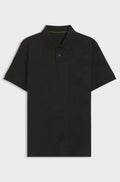 Regular-fit cotton knit polo with 3D jacquard design - Black