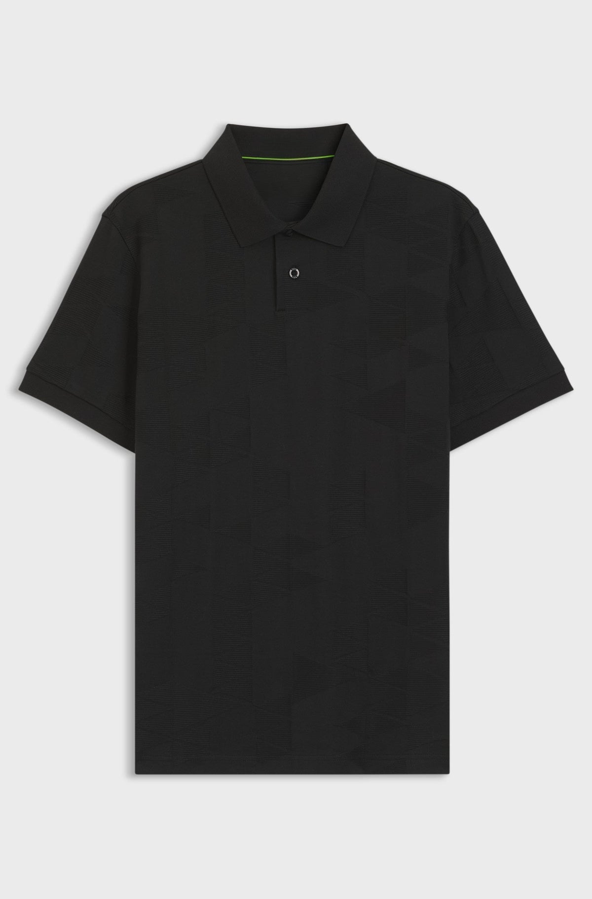 Regular-fit cotton knit polo with 3D jacquard design - Black