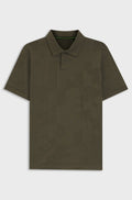 Regular-fit cotton knit polo with 3D jacquard design - Olive