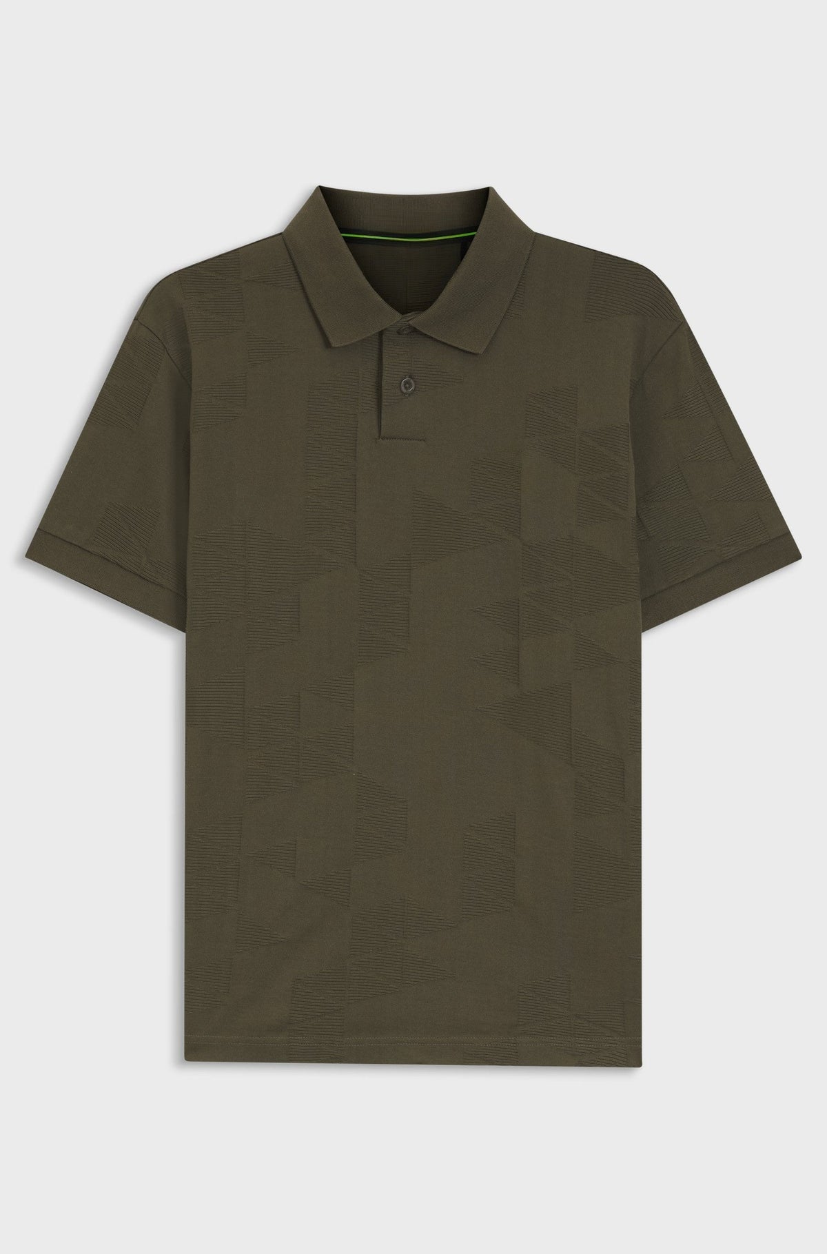 Regular-fit cotton knit polo with 3D jacquard design - Olive