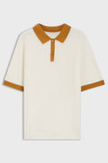 Waffle-knit polo in cotton with contrast trims - Natural
