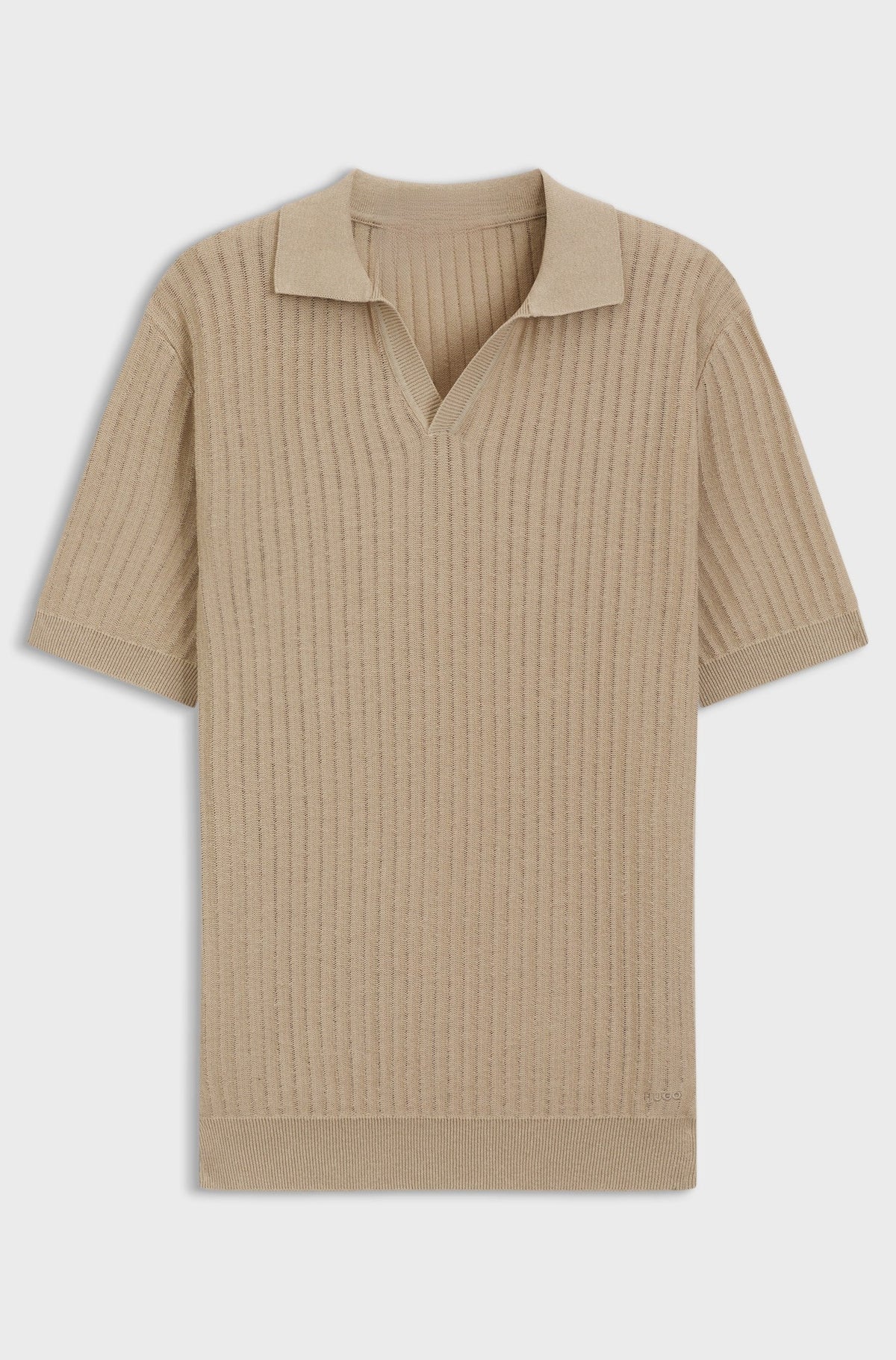 Johnny-collar knit polo in a cotton-linen jacquard - Beige