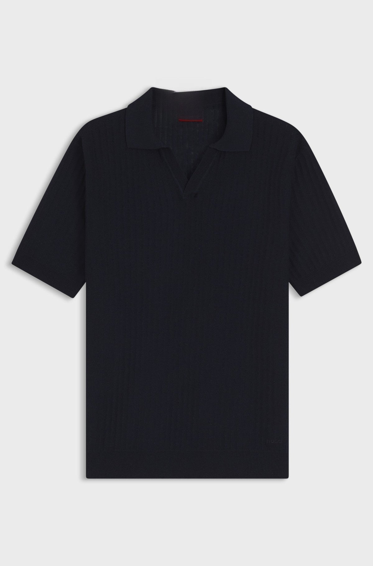 Johnny-collar knit polo in a cotton-linen jacquard - Dark Blue