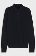 Mixed-structure knit polo in a wool blend - Dark Blue