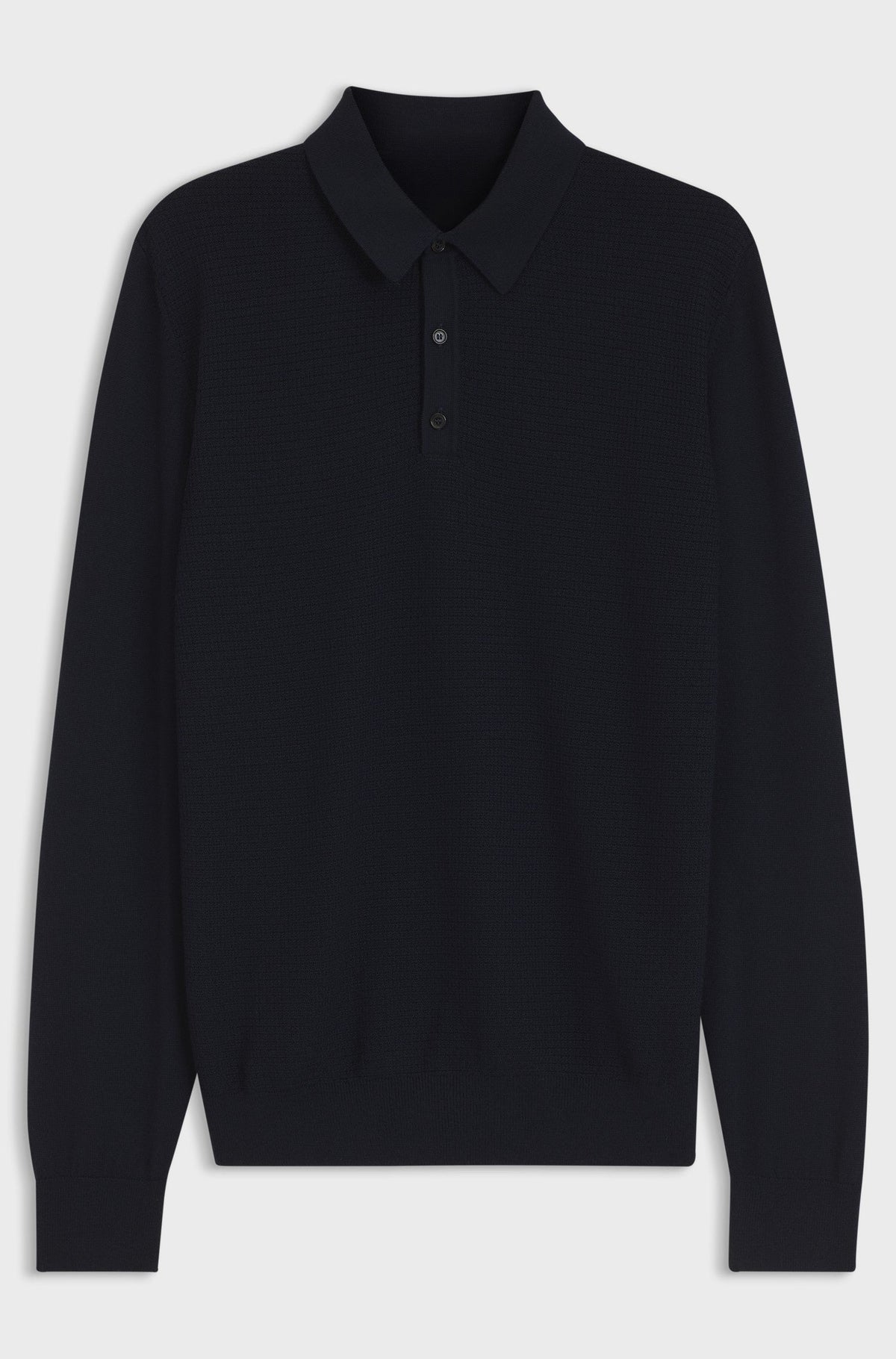 Mixed-structure knit polo in a wool blend - Dark Blue