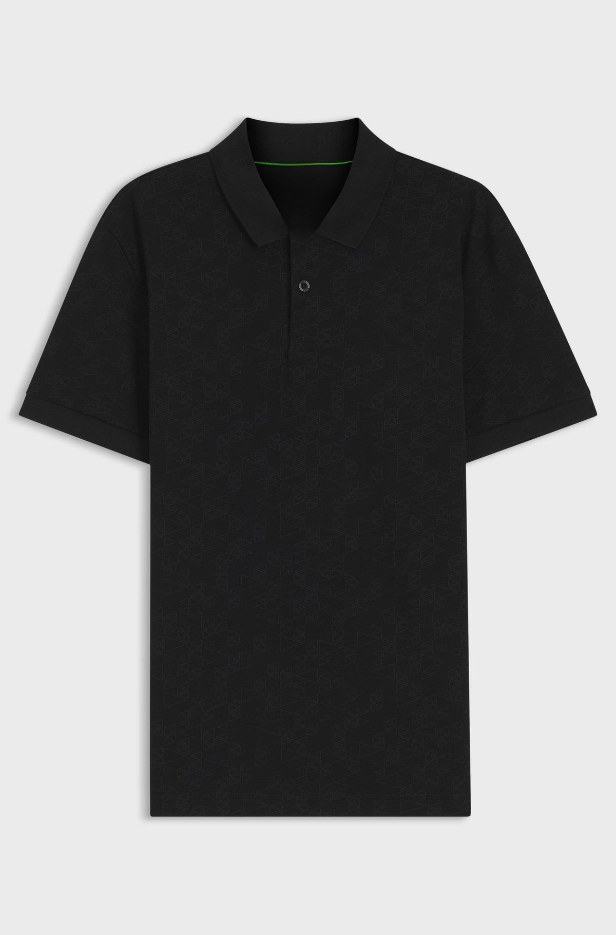 Cotton-piqué polo shirt with all-over print - Black