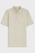 Cotton-piqué polo shirt with all-over print - Light Beige