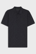 Cotton-piqué polo shirt with all-over print - Dark Blue