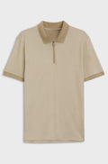Regular-fit polo shirt in wool with zip placket - Light Beige